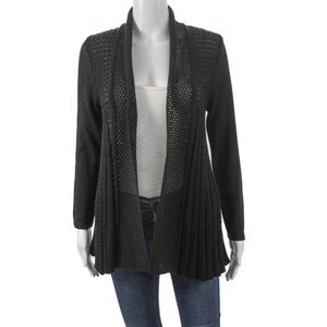 Jennifer Tyler Women Cardigan Black Collared Cotton Long Sleeve Size 44